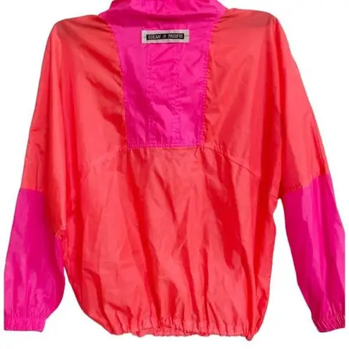 Ocean Pacific Vintage OP Hot Pink/Orange Windbreaker 3/4 Zip Jacket SZ Junior's M