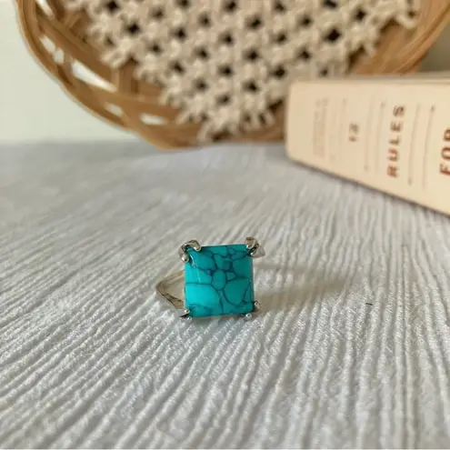 Boutique “Belize” Southwestern Blue Turquoise Silver Ring 9 Cowgirl Maximalist