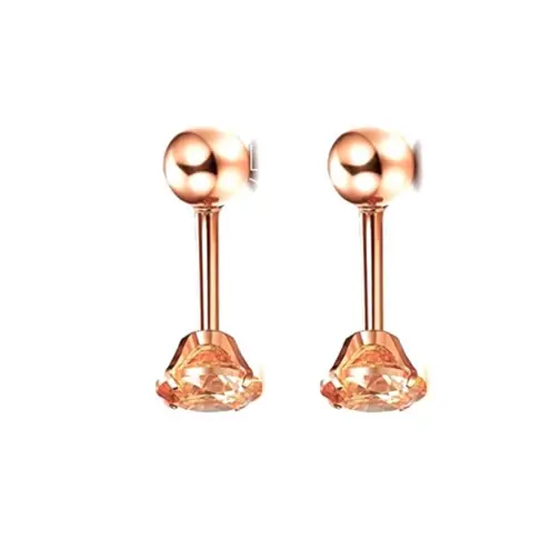 18k Rose Gold CZ Barbell Earrings Pink