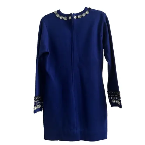 Vintage Cerulean Blue Paillette Gem Embellished Knit Dress Festive Holiday Sz M Size M