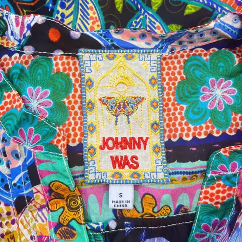 Johnny Was NWOT  Zellah Silk Floral Ruffles Pleated V-neck Blouse Size S