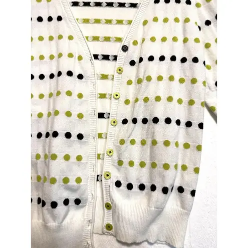 Spanner Golf Womens White Cardigan Size XXL Polka Dots Green & Black Preppy
