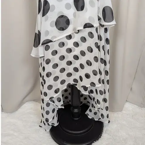 New York & Company Sleeveless Polka Dot Ruffle Maxi Dress Black and White Small