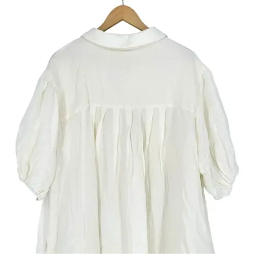 Ces Femme Ivory Puff Sleeve Button Down Mini Dress size 2X Oversized Breezy