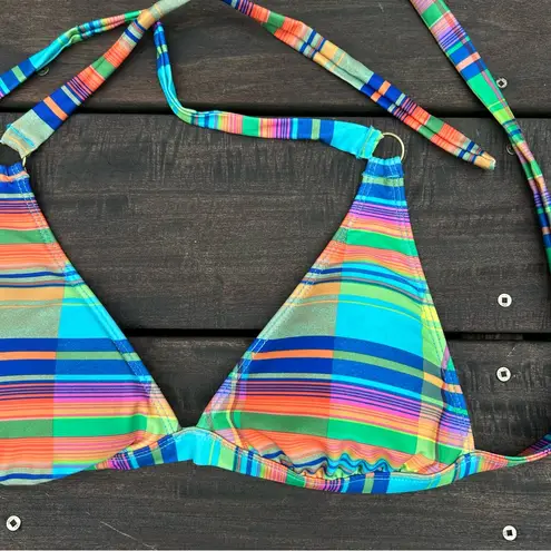Hobie Vintage Y2K Blue/Green Multi Color Plaid Triangle Bikini Top