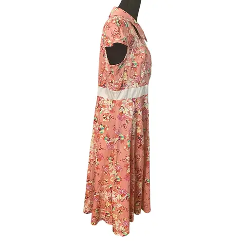 Hearts & Roses London Pink Floral Retro Dress Sze 14 Tradwife Rockabilly Pinup