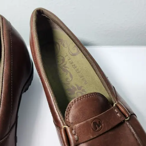 Merrell Plaza Glide Wedges Shoes 8 Saddle Brown Leather Driving Loafers Slip On