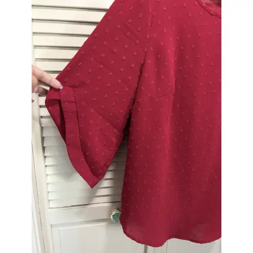 Bloomchic Red Chiffon Textured 3/4 Bell Sleeve Blouse Size 18