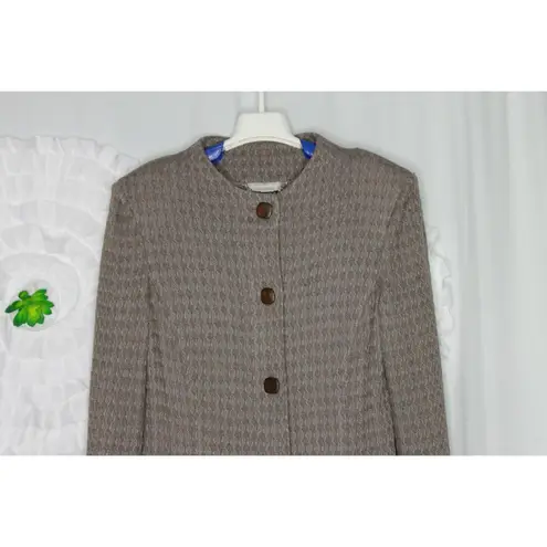 St. John Couture Knit Coat Textured Size 6 Brown Purple Silk Lined Long