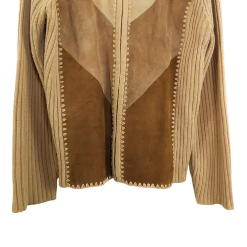 90s Vintage Suede Leather Jacket Tan & Brown Neutral Zipper Casual Jacket Medium