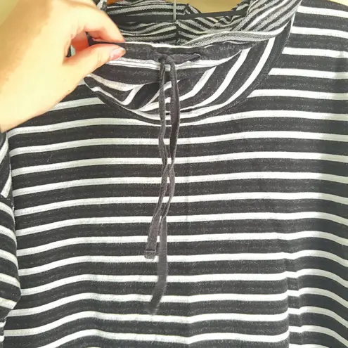 Cable & Gauge Black & White Stripe Cowl Neck Sweatshirt