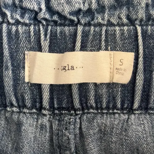 Tgla Paper Bag High Rise Acid Wash Frayed Hem Jean Shorts Blue