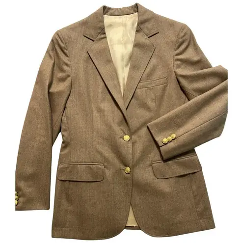 Vintage 80s Brown Blazer Gold Button Midi Skirt Suit Van Julian 6 Single Breast Tan