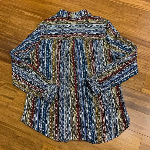 Liverpool Button-Up Top Womens Small Petite Abstract Print Long Sleeve Blouse