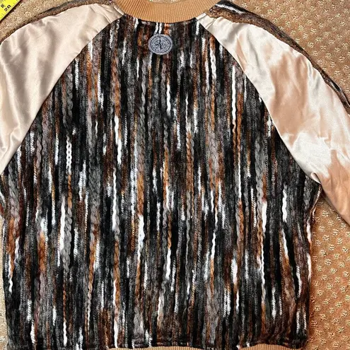 BNCI Boundless North Clothing Intl Brown Bomber Jacket Boho Unique SZ S Satin