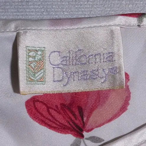 Vtg 1980s California Dynasty White Rose Floral Print Satin Sheer Chiffon Top M Size M