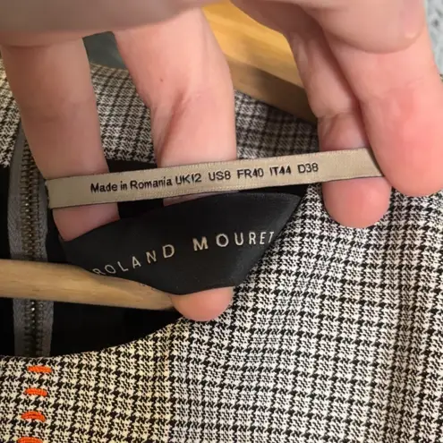 Roland Mouret Dalia Wool and Silk Midi Dress Black White Check Size 8