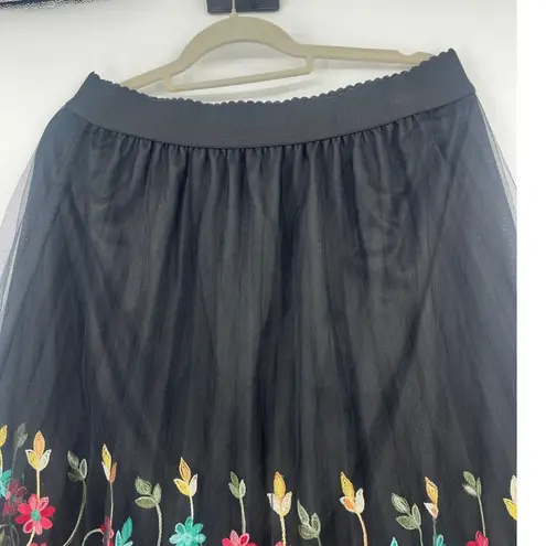 Studio West Mesh Skirt Sz L Black Cottage Festival Fairy Grunge Embroidered Size L