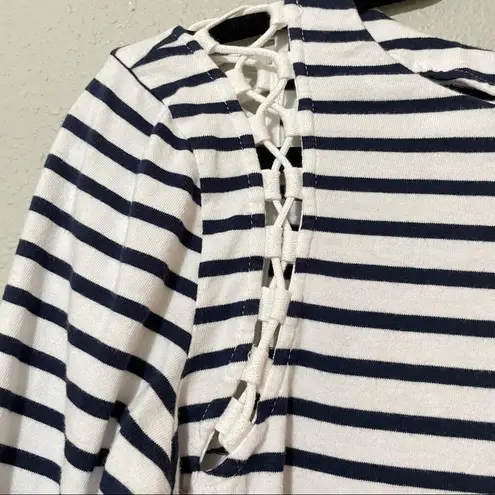 ALC Frank ALC White & Black Striped Mini Dress Shoulder Cut Out Details Womens M Tunic