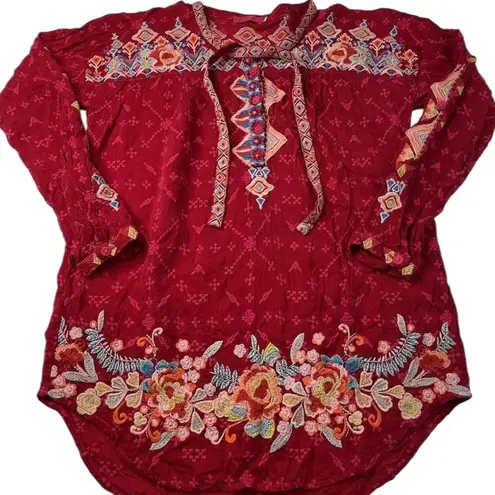 Johnny Was Gina tie neck heavily embroidered blouse NWT RARE