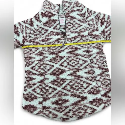 Cozy Sherpa Pullover Women’s Size Small Burgundy & White Aztec Print
