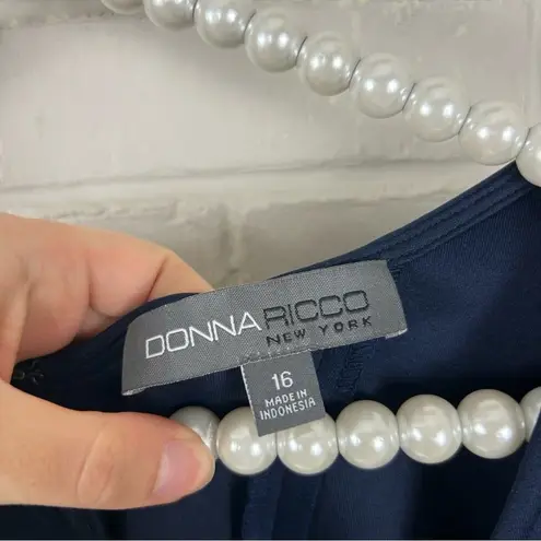Donna Ricco New York Navy Scuba Mesh Trim Dress Size 16