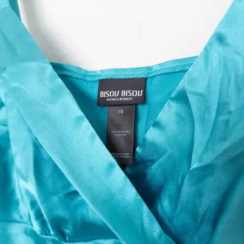 Bisou Bisou Y2K Womens Babydoll Top Size 10 Blue Satin Wrap Tank Party 2000s