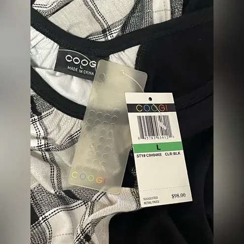 COOGI Bodycon Plaid Dress Long Sleeve Mini Black White Sz Large Vintage Y2K 90s