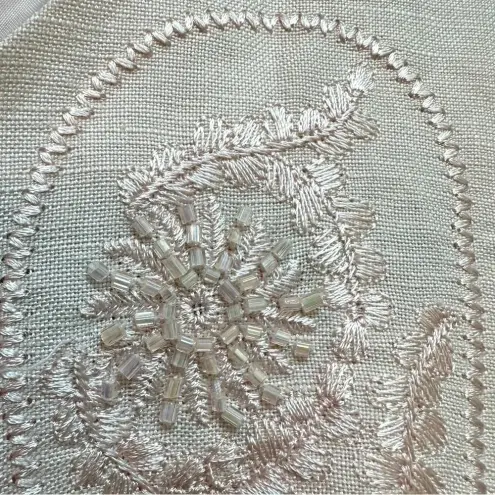 Jessica Howard Vintage  Pink Linen Embroidered Beaded Midi Dress Size 12 Large