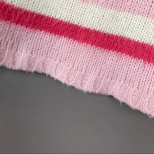 Sharagano Pink Striped Mohair Blend Sweater