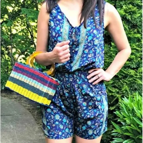 Raga Evereve Romper in Saphire Blue Floral Print Size Medium