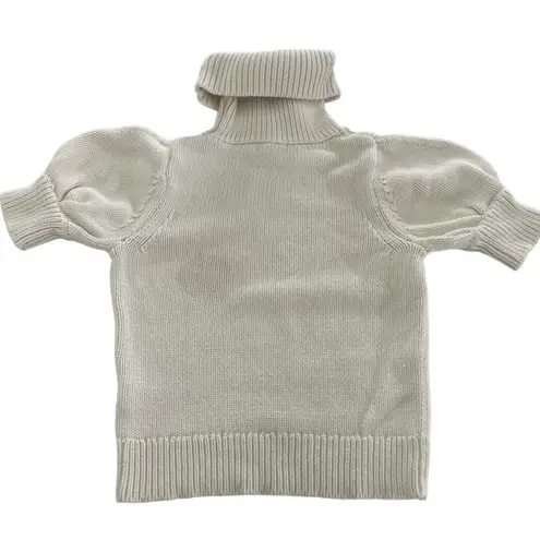 Adam Lippes Sweater Womens Small White Puff Sleeve Knit Turtleneck Cotton Wool