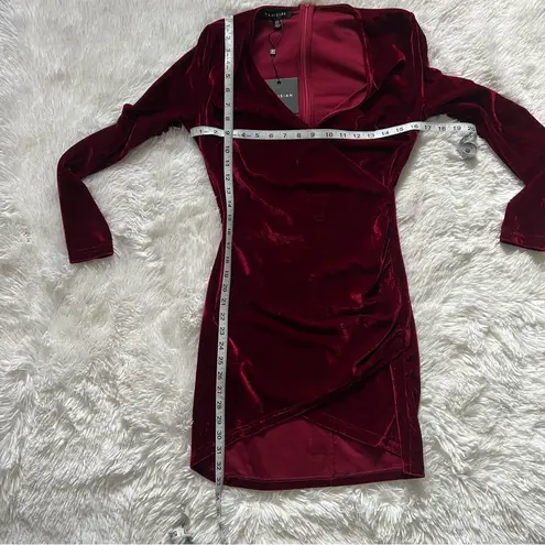 Parisian Deep Red Velvet Wrap Mini Dress Size 10
