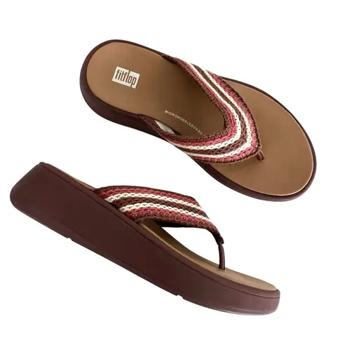FitFlop F-Mode Crochet Flatform Sandals Clay Brown Sz 6 Boho Coastal Comfort