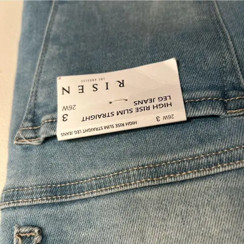 Risen NWT High Rise Slim Straight Leg Distressed Jeans Sz 3/26W **see descrip Blue