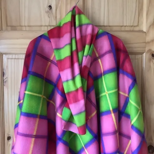 Bright multicolored plaid fleece handmade poncho & scarf set OS Size undefined