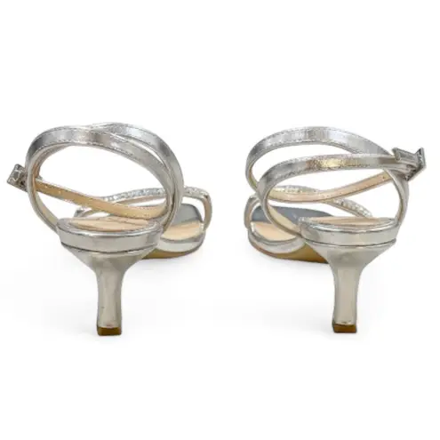 Jewel Badgley Mischka 8 Charisma Kitten Heel Ankle Strap Sandal Silver Crystal