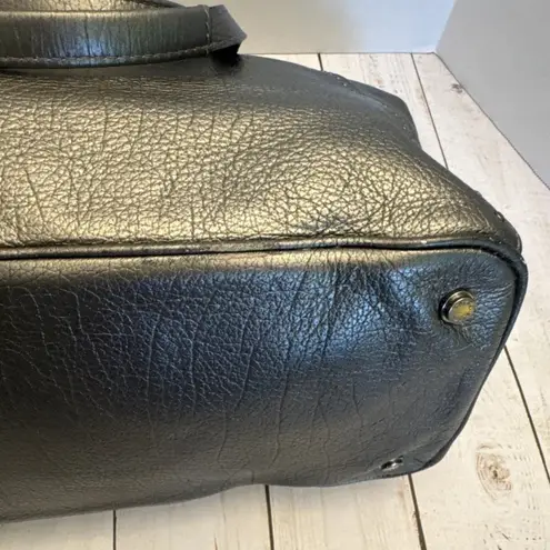 Henri Bendel Silver Leather Soft Studded Double Handles Tote 16.5x9x6” EUC*
