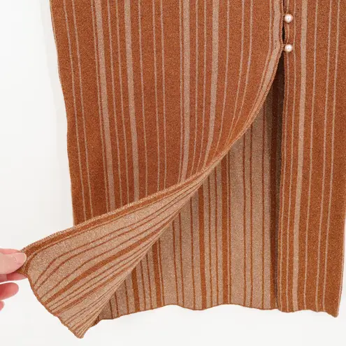 LPA Revolve Vance Midi Knit Skirt Metallic Stripe Bronze Gold Pearl Size S
