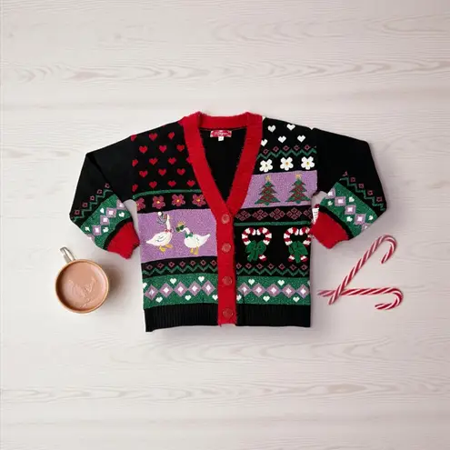 33 Degrees Ugly Christmas Cardigan Sweater Womens Small Holiday Party Black