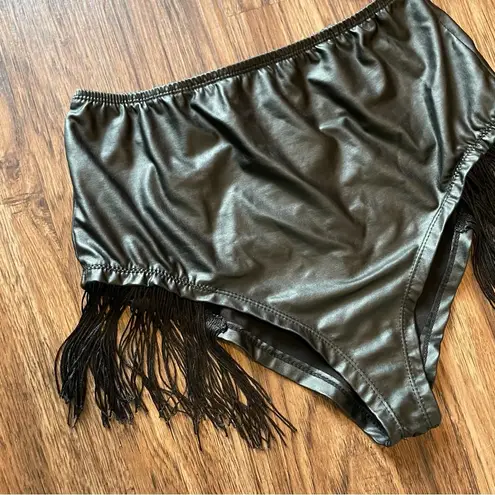 Body Rage Black Faux Leather Fringe Bikini Cut Bottoms Shorts Sz Large