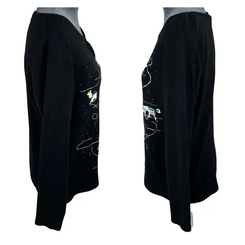 Karen Scott Ice Skating Dogs T-Shirt Sz Large Black Silver L/S Whimsigoth Holiday Novelty