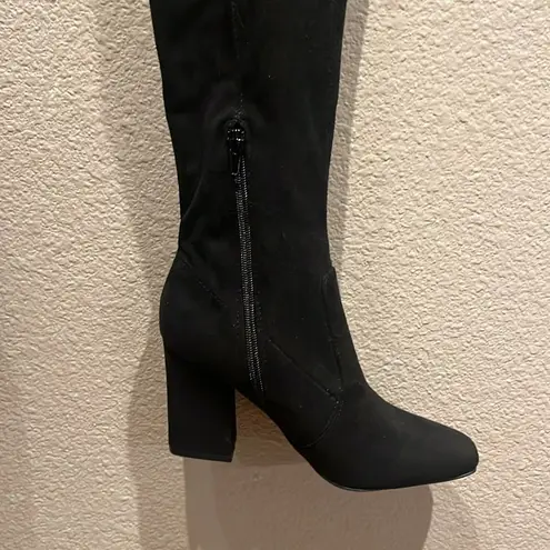 Unisa Boots Womens Quesia Tall Over The Knee High Black Faux Suede Heel Size 5.5