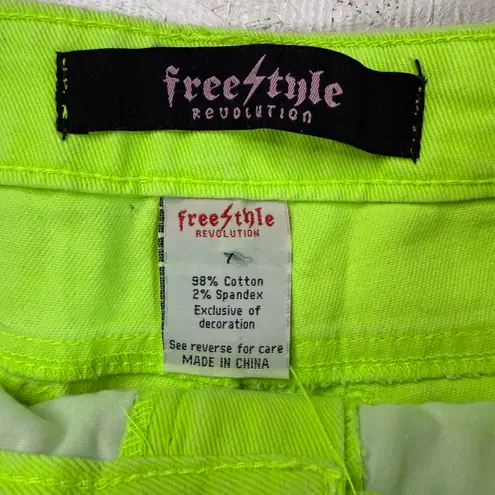Freestyle Revolution Neon Yellow Denim Shorts Rhinestone Distressed Size 7