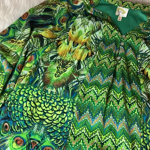 Anthropologie Fig and Flower Boho Peasant Blouse Women’s Size 1X Lined Peacock Green
