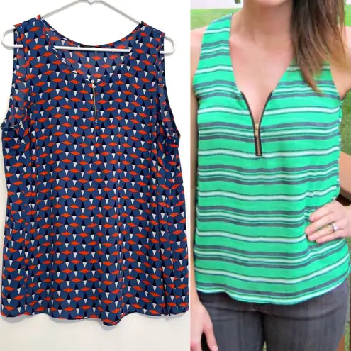 PaperMoon STITCH FIX Plus Size Holland Zipper Blouse Blue Orange Geometric Tank