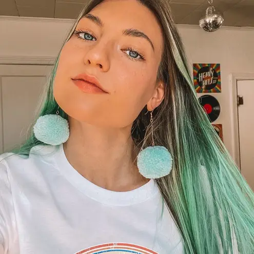 Light Teal Blue Pom Pom Earrings