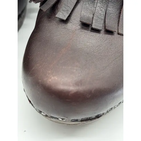 Dansko Deni Mules Clogs Shoes Womens Size US 39 EU Brown Leather Fringe