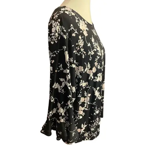Karl Lagerfeld Women’s Black Multi-Color Floral Blouse With Trumpet Sleeves Size