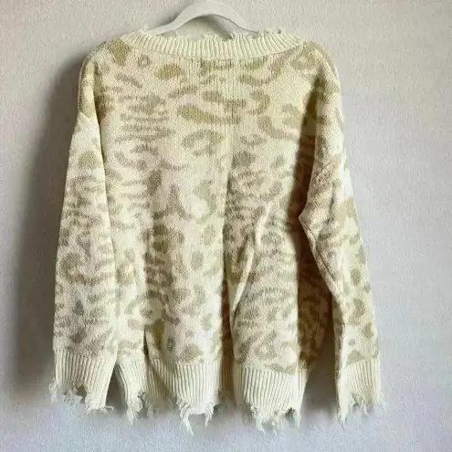 Leani Animal Print Beige‎ Women’s Distressed Fringe Pullover Sweater Size M White Size M
